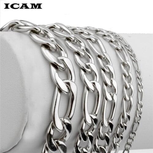 ICAM Beautiful Elegant wedding women men silver color 3-11MM Flat Figaro Bracelet high quality fashion classic jewelry wholesale