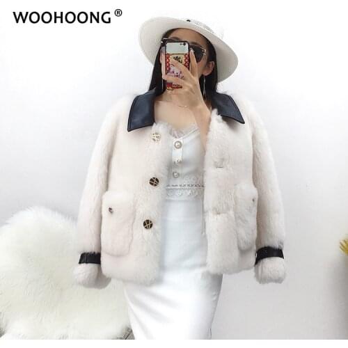 Winter Granule Sheep Shearing Coat Soft Natural Sheep Wool Jacket Short Female Plush Genuine Lamb Fur Overcoat Warm Jacket