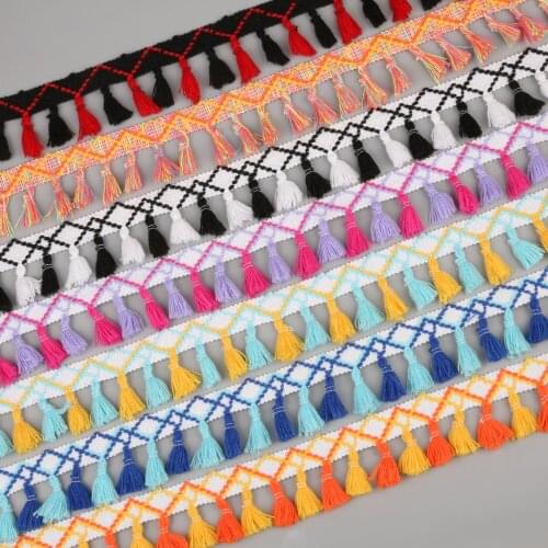 2Yards/Lot DIY Lace Tassel Fringe Cotton Ethnic Lace Trim Ribbon Sewing Latin Dress Stage Garment Curtain Decorative