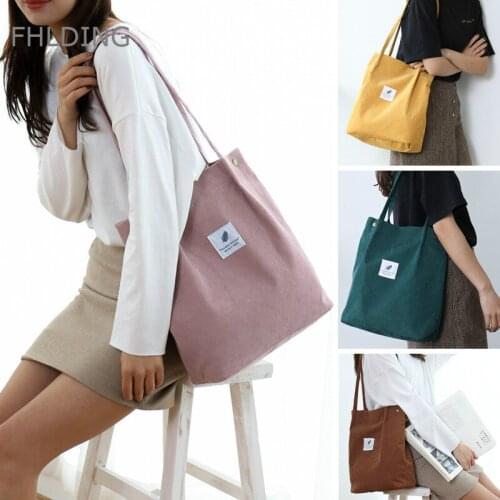 2020 High Capacity Womens Handbags Student Corduroy Tote Casual Solid Color Shoulder Bag Reusable Women Bag Shopping Beach Bag