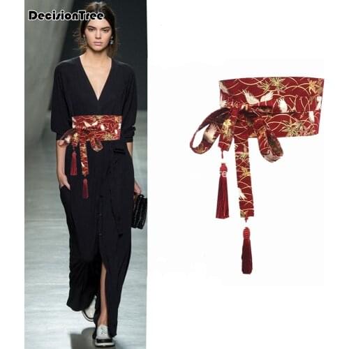 2021 japanese wide corset cummerbunds kimono belt women vintage floral printed yukata sash tie satin waistband