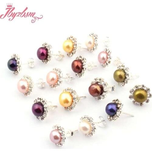 7mm Genuine Freshwater Pearl Natural Stone Beads Silver Studs Fashion Style Woman Jewelry Earrings 1 Pair Free Shipping
