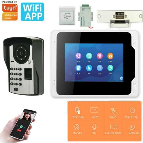 Tuya APP Control 7 Inch Monitor Wifi Wireless Video Door Phone Doorbell Intercom Fingerprint Password IR Camera KIT