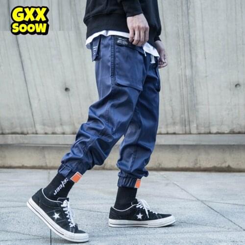 Mens Multi-pocket Harem Pants Men Streetwear Punk Cargo Pant Hip Hop Casual Trousers Joggers Male Black Blue Pants WG143