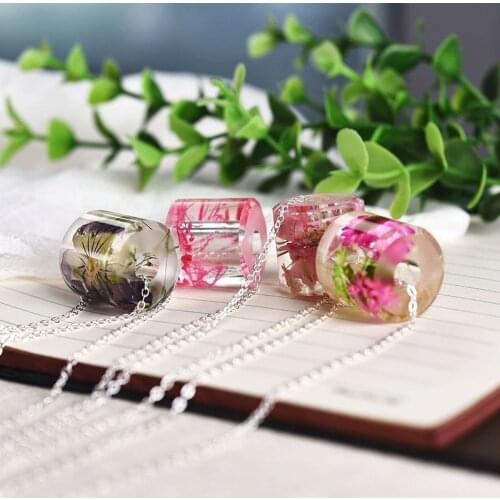 Charms Choker Resin Necklace Real Dried Flowers Pendant Statement Necklace Jewelry For Women Gift Silver Color Chain