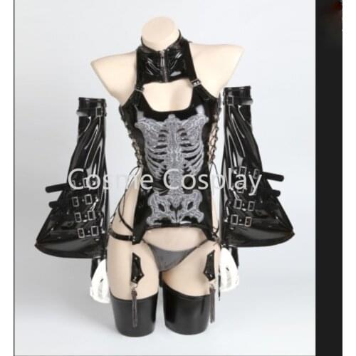 Cos Dark Reign Short Qipao Anime Net Cheongsam Leotard Elastic Hot Black Leather Costumes Combats Battle Clothing Set Bone Cos