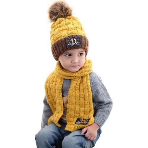 Doitbest hats for children kids boy Beanie sets fur inside labeling 2 pcs boys girls winter knit hat scarf set