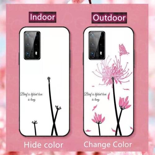 For Huwei P40 Pro Plus Sunshine Flower Color Change Case For Huawei Mate 30 40 Pro Plus Nova 8 Tempered Glass Phone Cover