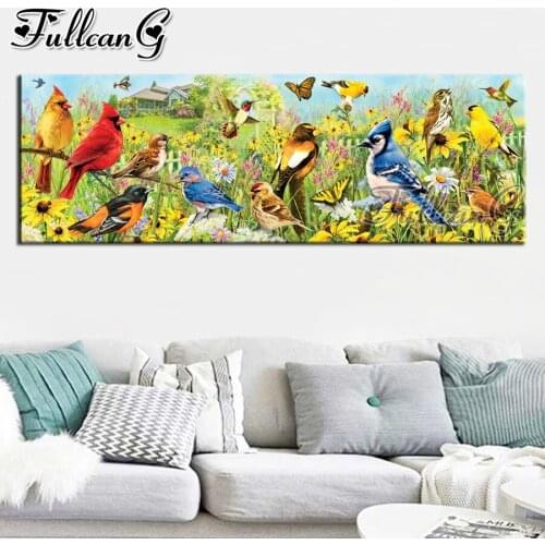 FULLCANG Birds in the garden diy 5d full square round drill diamond embroidery sale animals large mosaic canvas painting FC3227
