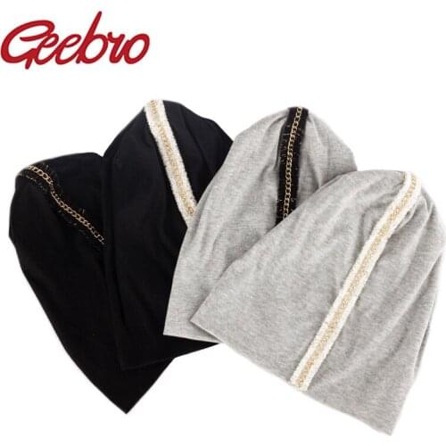 Geebro Woman Zipper Ribbon Slouchy Plain Cotton Beanies Hat For spring Autumn Ladies Casual Oversize Female Hip Hop Skullies Cap