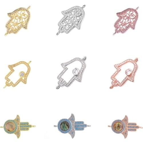 Juya DIY Gold/Rose Gold Hamsa Hand Of Fatima Evil Eye Connector Charms For Women Men Needlework Bracelets Earrings Making