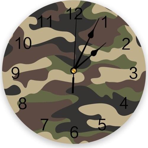 Camouflage Green Brown Geometric Wall Clock Round Style Fashion Modern Design Wall Clock Home Living Room Bedroom Decoration