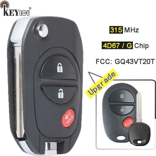 KEYECU 315MHz 4D67 / G Chip GQ43VT20T Upgraded Flip 3 Button Remote Key Fob for Toyota Sienna Highlander Tacoma Sequoia Tundra