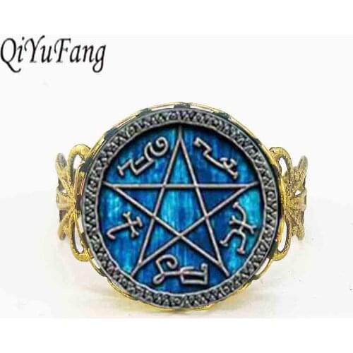1pair Supernatural Devils Trap ring jewelry glass Cabochon ring