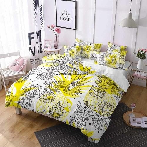 Red Yellow Bedding Set Gold Pineapples Duvet Cover Tropical Fruit Quilt Cover Queen Double King Size Pillowcase Home Textiles