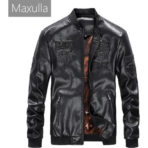 Maxulla Men’s PU Jacket Casual Male Fleece Warm Motorcycle Leather Jacket Outwear Slim Fit Biker Leather Coats Mens Clothing