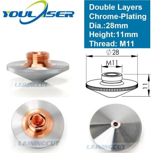Laser Nozzle Double Layers Chrome-plating Dia.28mm H11 M11 Caliber 0.8 - 4.0 OEM PrecitecFIBER Cutting Head