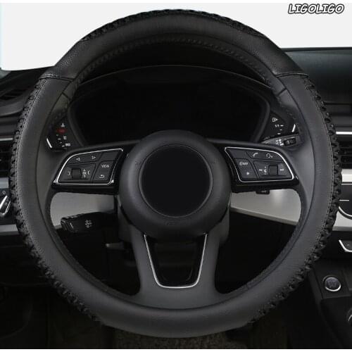 LIGOLIGO Leather Car Steering Wheel Cover For Renaults Duster Megane 2 3 koleos Logan sandero Scenic 2