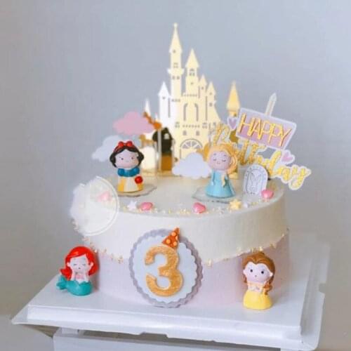 Baby Girl Birthday Baking Cake Decoration Princess Birthday Party Cute Resin Mermaid Cake Toppers Car Home Decor Baking Supplies