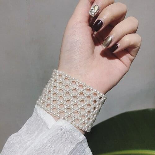 Web celebrity nightclub exaggerated multi-layer pearl bracelet fashion personality wide version bracelet fashion hand string