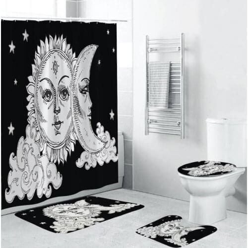 Moon sun-God pattern Shower Curtains Set Bath Mat Set Toilet Cover Bathroom Accessories Bathroom Rug Set