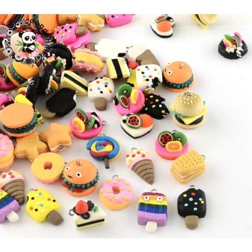 Handmade Food Polymer Clay Pendants, Jewelry Findings, Mixed Color, 17~29x13~20x7~21mm, Hole: 2mm