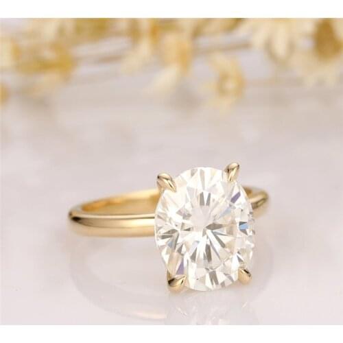 RandH 14K Yellow Gold 11×9mm 4.0CARAT Oval Cut Moissanite Rings For Women Solitaire Engagement Wedding Anniversary Womens Ring