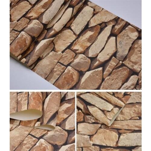 8pcs/lot 10Mx 53cm Waterproof Vintage 3D Stone Effect Wallpaper Roll Modern Rustic Realistic Faux Stone Texture Vinyl PVC