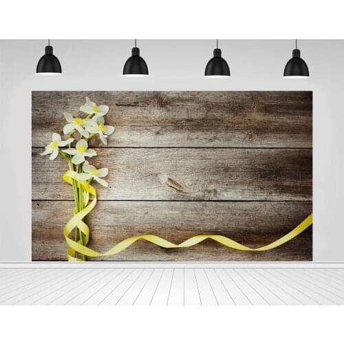 Scopiso Antique Wooden Board Backdrop Yellow Ribbon Background Birthday Wedding Holiday Party Decoration Photo Studio Props