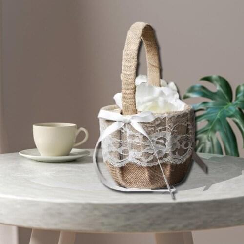 Widely Applied Great Ring Pillow Wedding Basket Jute Yellow Basket Lace Design for Home