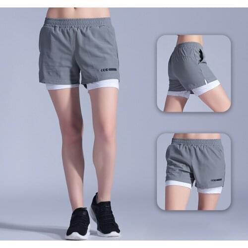 Solid Color Mock Two-Piece Shorts Female Anti-Emptied Casual Jogging Multi-Quick-Drying Outer Wear Yoga Gym Shorts