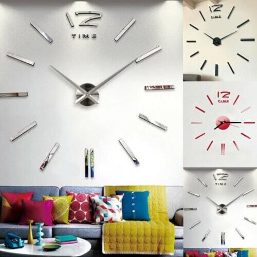 Do-it-yourself Modern Large Wall Clock Kit 3D Mirror Surface Sticker Wall Clocks