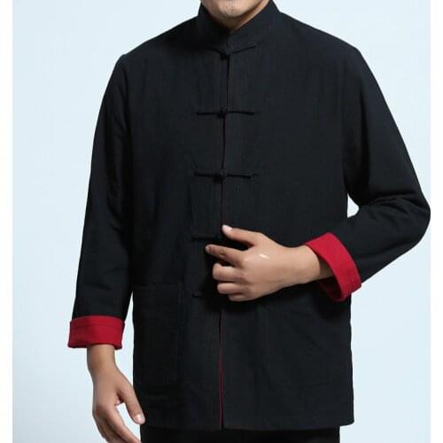 Mens Traditional Chinese Tang Suit Top Two Sided Clothes Jacket Coat Kung Fu Tai Chi Uniform Cotton Shirt Blouse
