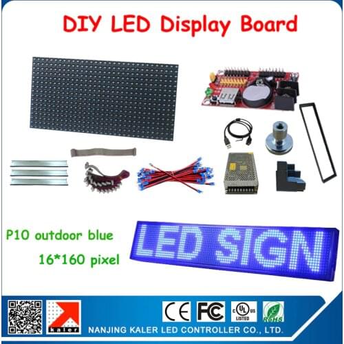 5pcs P10 Outdoor blue color waterproof LED screen modules DIP led sign board & back filler strip,power cable,data cable diy kits