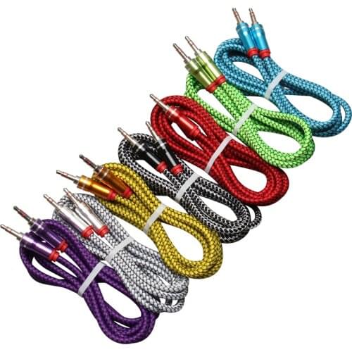 300pcs/lot Leather Weave Male To Male 3.5mm Universal Aux Audio Stereo Cable For All 3.5mm-Enabled Devices