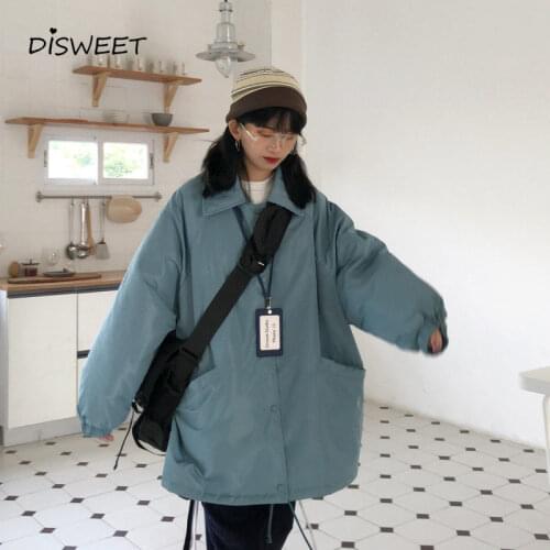 Thicken Solid Parkas Woman College Style Loose Long-sleeved Single-breasted Parkas Women Winter Warm Slim Womens Jacket 2021