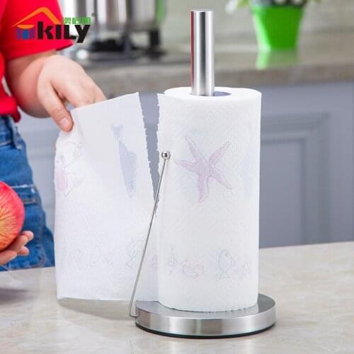 Kitchen Towel Rack Hole-Free Vertical Roll Stand Stainless Steel Tissue Holder Creative Household Paper Holder Home Roll Stand
