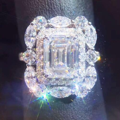 YaYI Fine Jewelry Princess Cut White Gemstones Cubic Zirconia Stamped S925 Silver Color Engagement Wedding Party Gift Rings