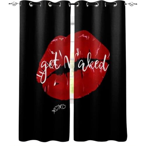 Red Lips Black Blackout Curtains For Kitchen Bedroom Kids Room Window Treatment Curtains for Living Room
