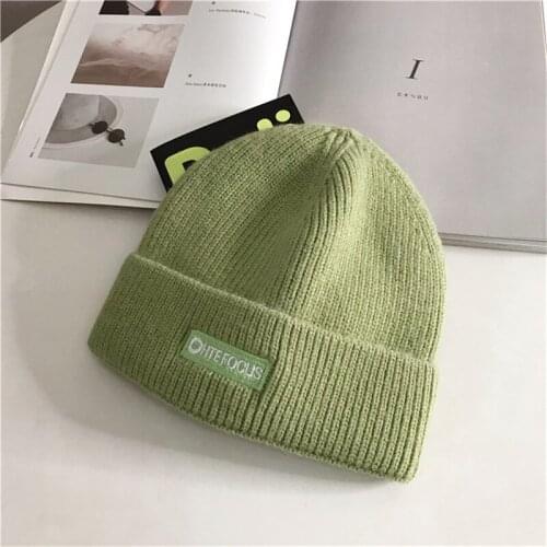 KENSHELLEY Womens Beanie Hat Embroidered Letter Knitted Hat Female Korean Version Autumn And Winter Hooded Warm Skull Hats