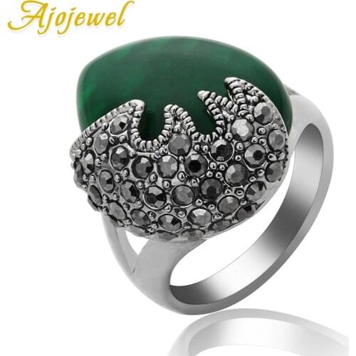 Ajojewel Anelli Donna Vintage Black Rhinestone Women Rings Eco-friendly Green Resin Stone Jewelry Bague Femme