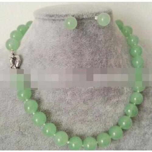 10mm Natural Light Green Jade Round Gemstone Beads Necklace Earring Jewelry Set