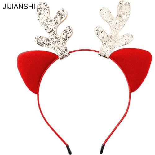 10pcs/set Cute Christmas Deer Headbands Cat Ears Hairbands Women Girls Anlters Hair Hoop Festival Party Headdress