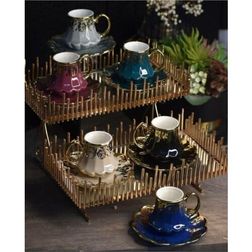 12 pcs Gilding Porcelain Coffee Cup Set Tea Set 6 Gorgeous Turkish Coffee Cup English Style Afternoon Tea Set House Gift