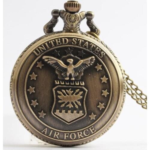 50pcs/lot Vintage United States Air Force Pocket Watches Necklace Pendant Men Gift Watches for Christmas Wholesale