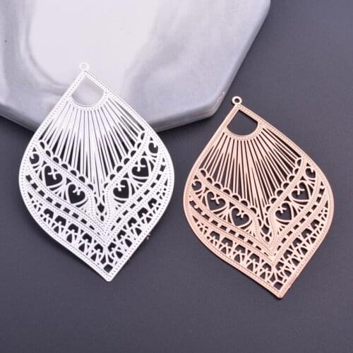 6pcs 39*59mm filigree Rose Gold Color Plated Big Sector Charms Silver Plated Fan-shape Pendant DIY Jewelry Making