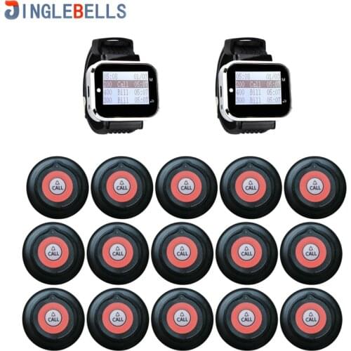 Wireless Waiter Calling System 433.92 MHz 2 Wristwatch +15 Super Thin Buttons Transmitter