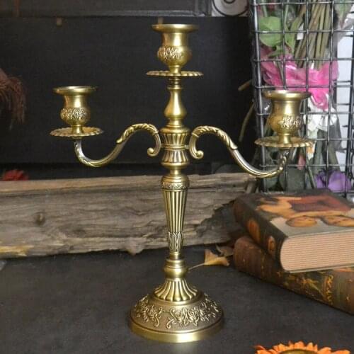 Bronze Metal Candle Holder European Vintage Dining Table Ornaments Romantic Dinner Chandelier Bougeoir Home Decoration ED50ZT