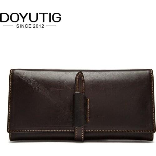 DOYUTG 2019 Vintage Men Genuine Leather Long Wallet Male Money Purses Credit Card Holder Real Cow Leather Square Purse B062
