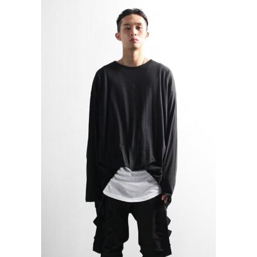 Spring and summer mens T-shirt stage performance fashion mens casual round neck long sleeve T-shirt loose large size top